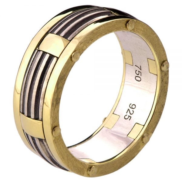 טבעת בעיצוב ארכיטקטוני עשויה זהב צהוב וכסף – BNG #10 טבעות נישואין