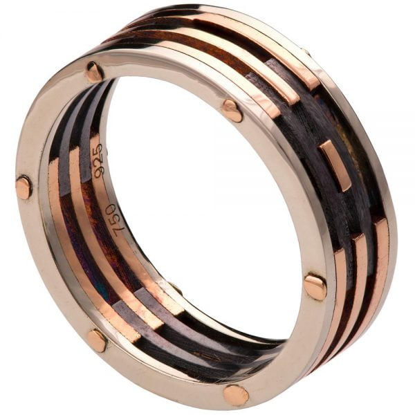 טבעת נישואין ייחודית בעיצוב מודרני עשויה בעבודת יד, מורכבת משילוב של כסף וזהב אדום BNG #1 טבעות נישואין