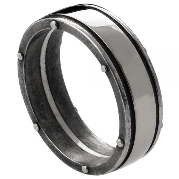 טבעת נישואין בעיצוב מודרני עשויה בעבודת יד, מורכבת משילוב של כסף ופלטינה BNG #1W טבעות נישואין