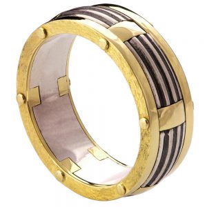 טבעת בעיצוב ארכיטקטוני עשויה זהב צהוב וכסף – BNG #10 טבעות נישואין