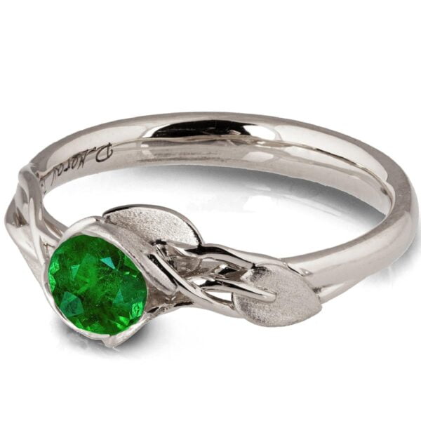 Leaves Engagement Ring #6 White Gold and Emerald Catalogue