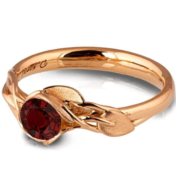 טבעת עלים אלגנטית בזהב אדום משובצת רובי טבעית LEAVES #6 טבעות אירוסין