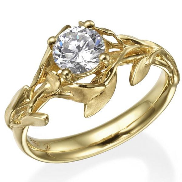 Leaves Engagement Ring Yellow Gold and Diamond