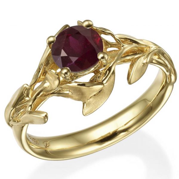 Leaves Engagement Ring #4 Yellow Gold and Ruby Catalogue