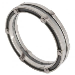 טבעת נישואין בעיצוב מודרני עשויה בעבודת יד, מורכבת משילוב של כסף וזהב לבן BNG #8 טבעות נישואין