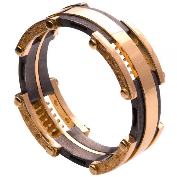 טבעת בעיצוב ארכיטקטוני עשויה זהב אדום וכסף – BNG #3W טבעות נישואין