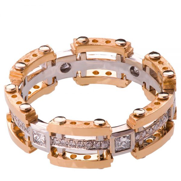 טבעת בעיצוב ארכיטקטוני עשויה זהב אדום ומשובצת יהלומים – BNG #7 טבעות נישואין