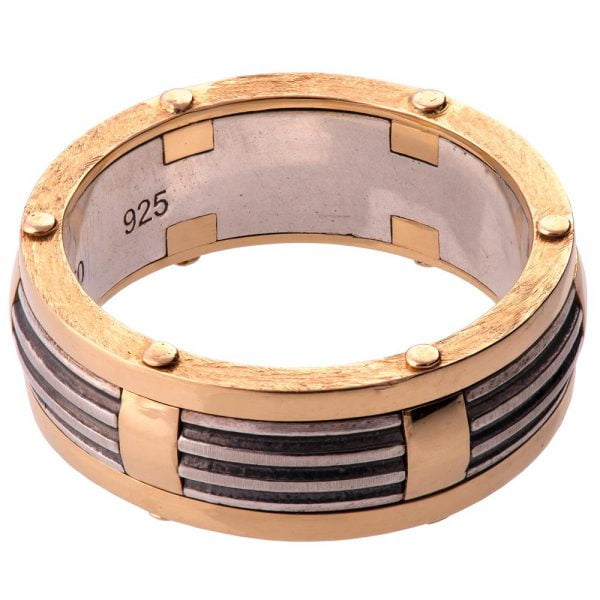 טבעת בעיצוב ארכיטקטוני עשויה זהב אדום וכסף – BNG #10 טבעות נישואין