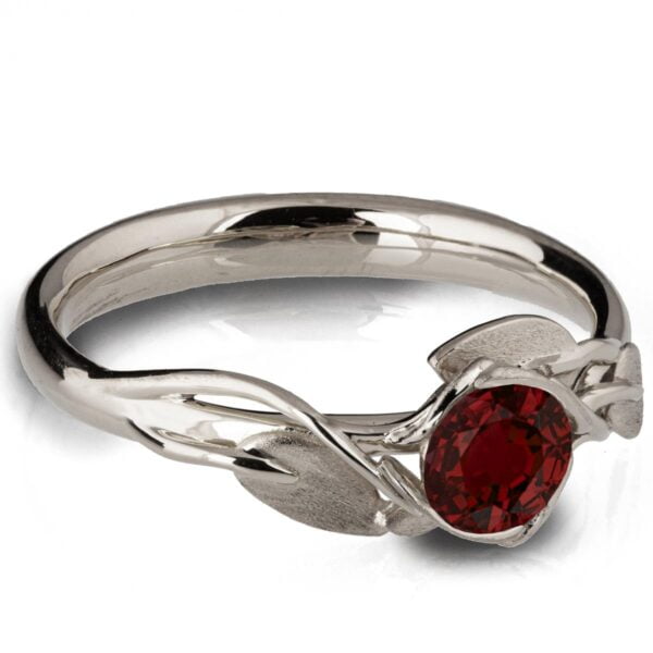 טבעת עלים אלגנטית מפלטינה משובצת רובי טבעית LEAVES #6 טבעות אירוסין