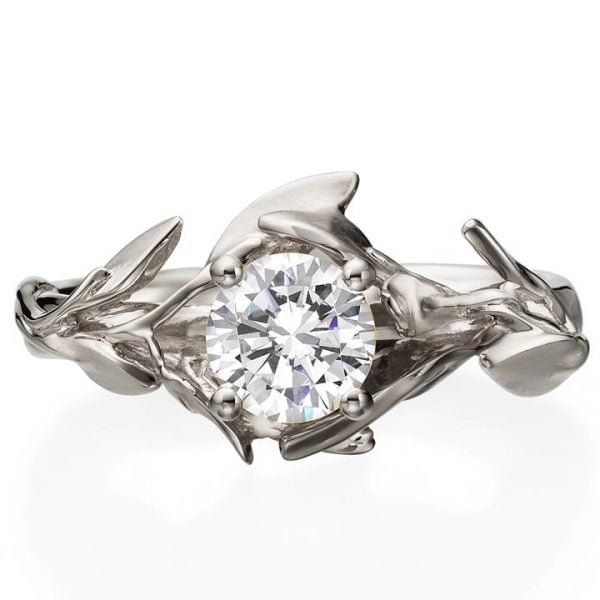 White Gold Leaves Diamond Engagement Ring