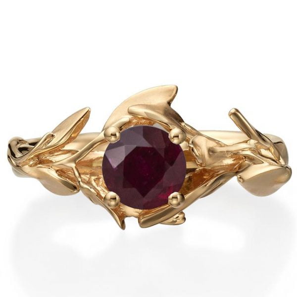 טבעת מקורית בהשראת הטבע עשויה זהב אדום ומשובצת רובי – Leaves #4 טבעות אירוסין
