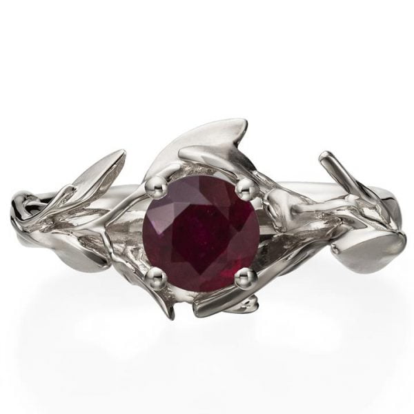 Leaves Engagement Ring #4 Platinum and Ruby Catalogue