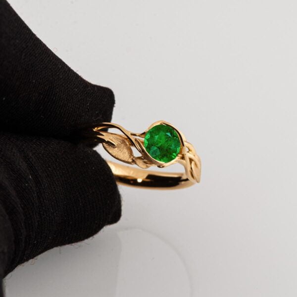 Leaves Engagement Ring #6 Yellow Gold and Emerald Catalogue