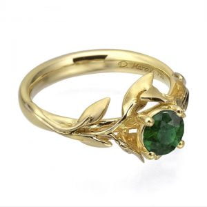 Leaves Engagement Ring #4 Yellow Gold and Emerald Catalogue