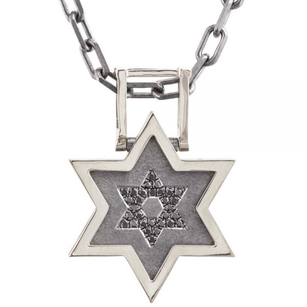 שרשרת מגן דוד ייחודית עשויה זהב לבן וכסף מושחר ומשובצת יהלומים קטלוג