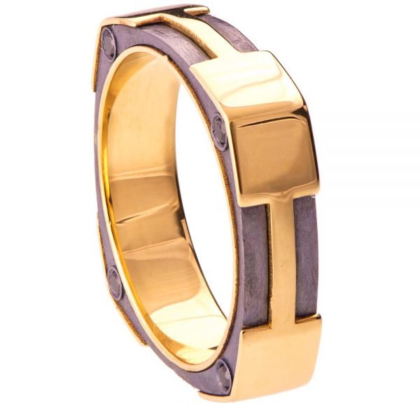 טבעת לגבר עשויה זהב אדום וכסף ומשובצת יהלומים שחורים – RBNG20 טבעות נישואין