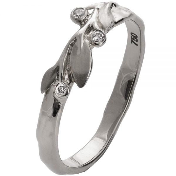טבעת בגימור טבעי משובצת יהלומים עשויה פלטינה LEAVES #9D טבעות נישואין
