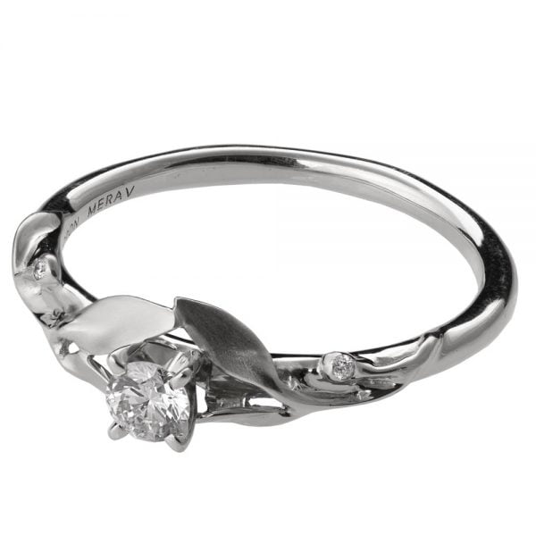 טבעת אירוסין בעיצוב עלים משובצת יהלומים בזהב לבן #LEAVES13 טבעות אירוסין