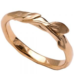טבעת עלים מעודנת עשויה זהב אדום בגימור טבעי  LEAVES #9 טבעות נישואין