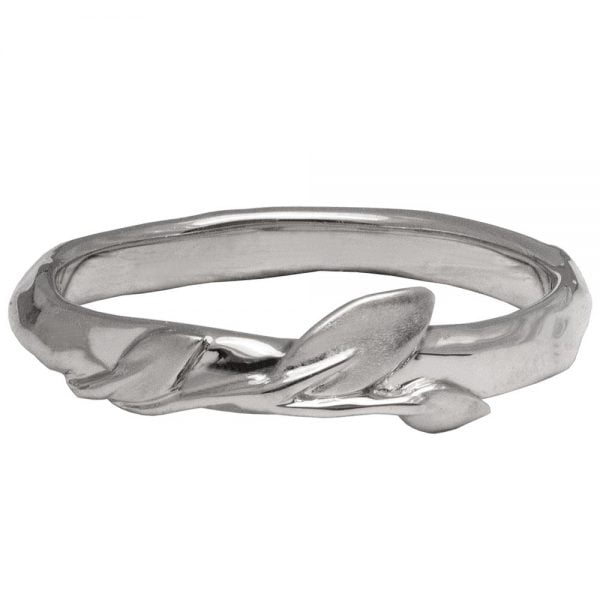 טבעת עלים מעודנת עשויה פלטינה בגימור טבעי  LEAVES #9 טבעות נישואין