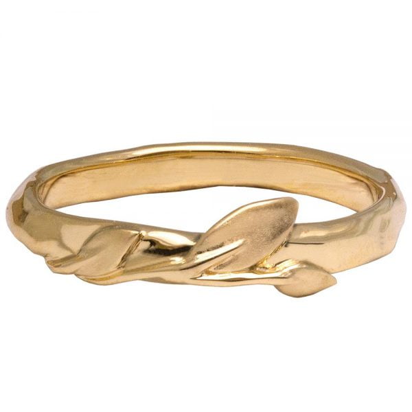 טבעת עלים מעודנת עשויה זהב צהוב בגימור טבעי  LEAVES #9 טבעות נישואין