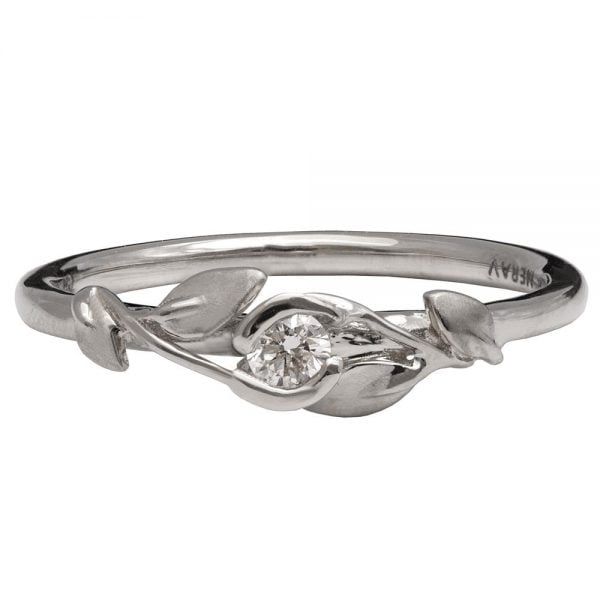טבעת אירוסין בעיצוב עלים עשויה פלטינה ומשובצת יהלום LEAVES #14 טבעות אירוסין