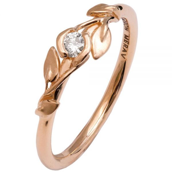 טבעת אירוסין בעיצוב עלים עשויה זהב אדום ומשובצת יהלום LEAVES #14 טבעות אירוסין
