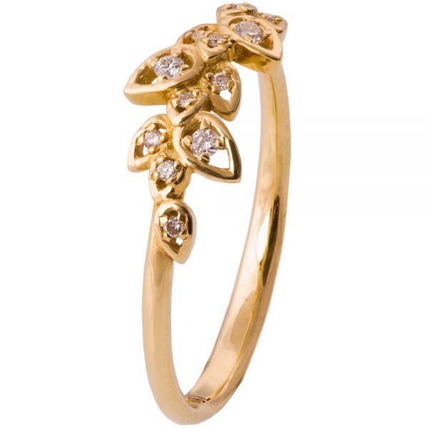 טבעת עלים עשויה זהב צהוב ומשובצת יהלומים LEAVES #11 טבעות אירוסין