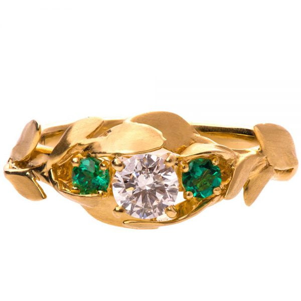 Leaves Engagement Ring #8 Yellow Gold Diamond and Emeralds Catalogue