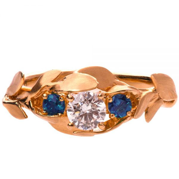 Leaves Engagement Ring #8 Rose Gold Diamond and Sapphires Catalogue