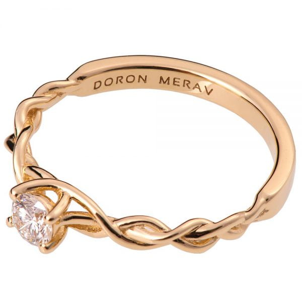 טבעת אירוסין עדינה משובצת יהלום עשויה זהב אדום Braided #2S טבעות אירוסין
