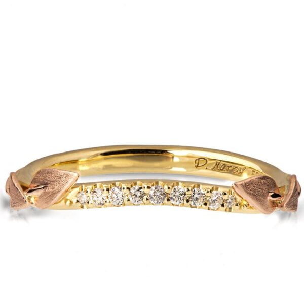 Leaves Diamonds Wedding Ring Two Tone Gold