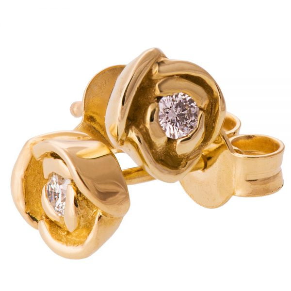 זוג עגילי ורד בשיבוץ יהלום עשויים זהב צהוב קטלוג