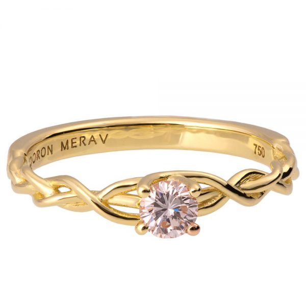 טבעת אירוסין עדינה משובצת יהלום עשויה זהב צהוב Braided #2S טבעות אירוסין