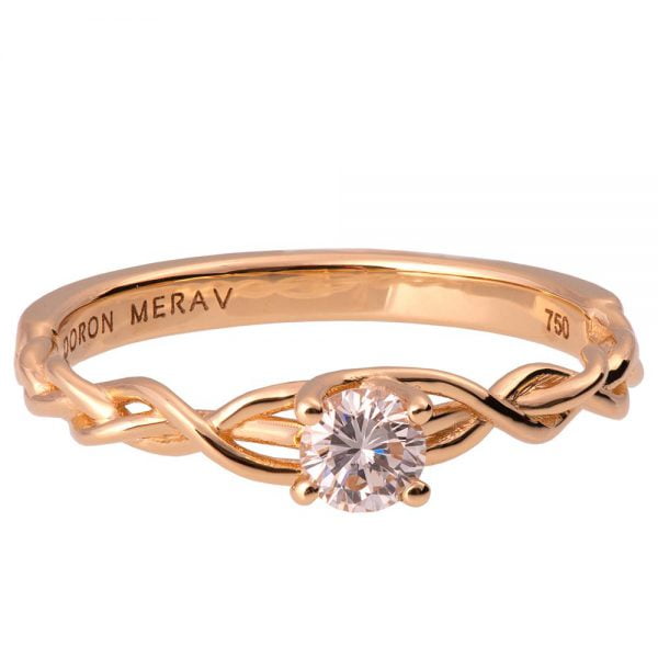 טבעת אירוסין עדינה משובצת יהלום עשויה זהב אדום Braided #2S טבעות אירוסין