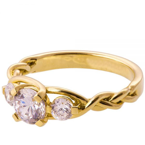 Braided Three Stone Engagement Ring Yellow Gold and Diamonds 7 Catalogue