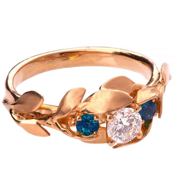 Leaves Engagement Ring #8 Rose Gold Diamond and Sapphires Catalogue