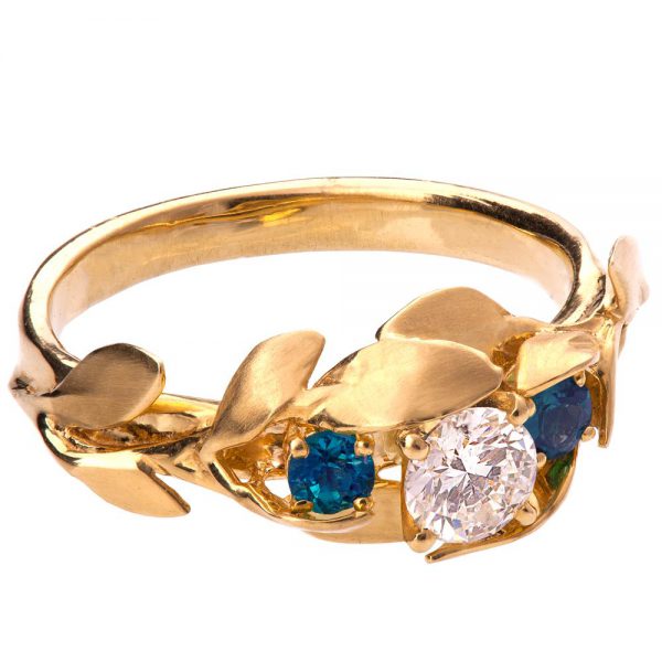 Leaves Engagement Ring #8 Yellow Gold Diamond and Sapphires Catalogue