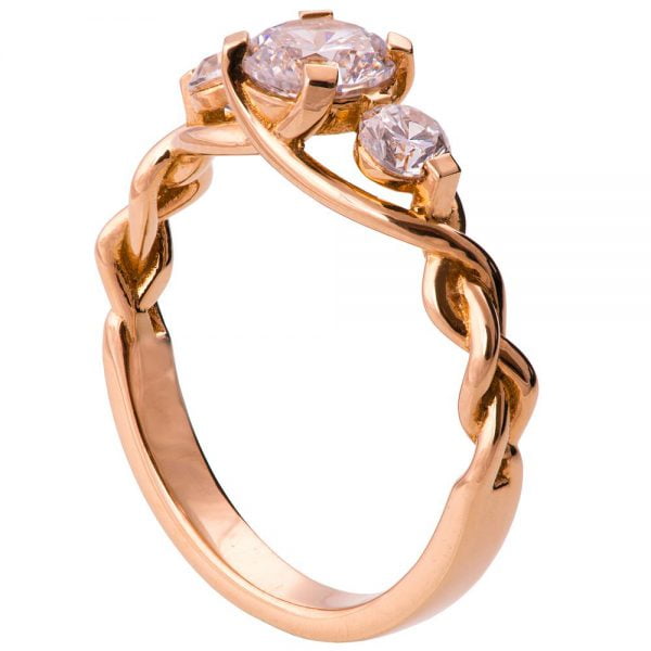 Braided Three Stone Engagement Ring Rose Gold and Moissanite 7 Catalogue