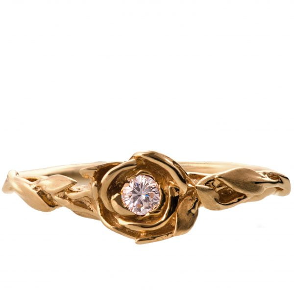 טבעת אירוסין מעודנת עשויה זהב אדום בעיצוב ורד ובשיבוץ יהלום Rose #2 טבעות אירוסין