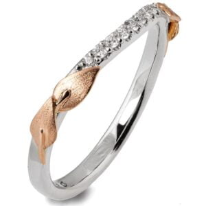 Platinum and Gold Leaves Wedding Ring and Diamond