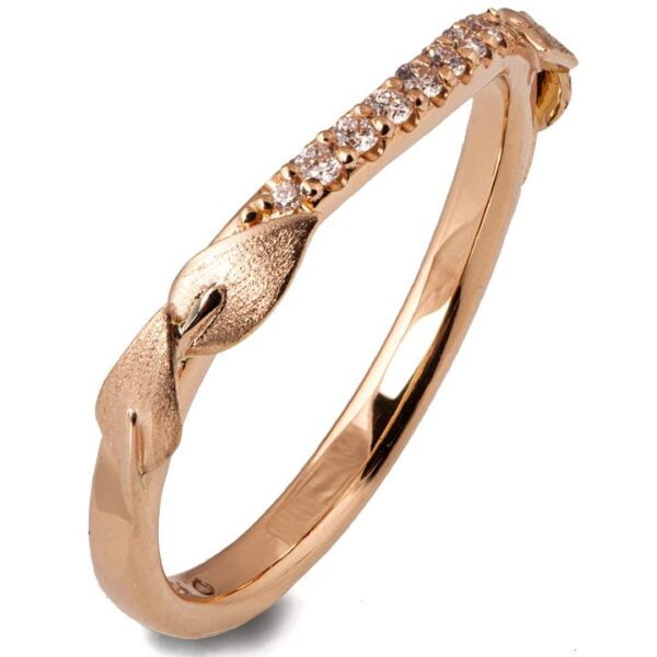 Rose Gold Leaves Wedding Ring and Diamond