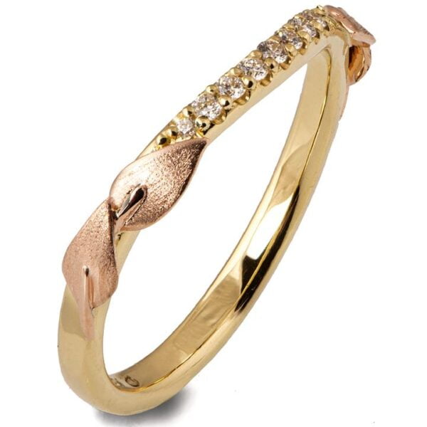 Rose and Yellow Gold Leaves Wedding Ring and Diamond