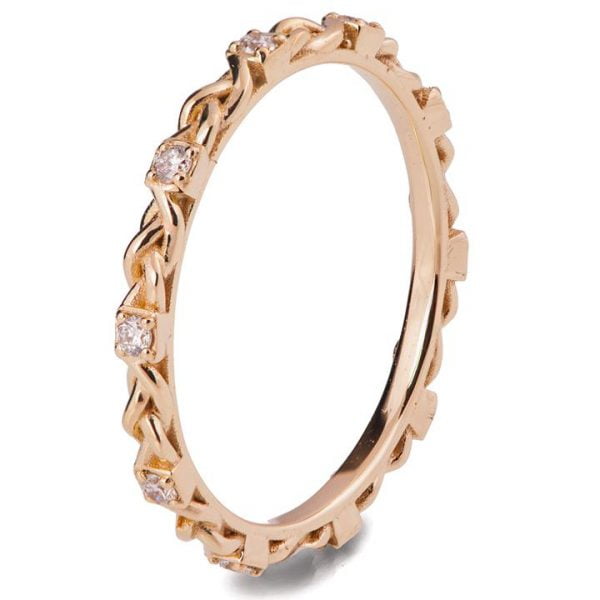 טבעת איטרניטי עשויה זהב אדום ומשובצת יהלומים Braided #E1 טבעות נישואין