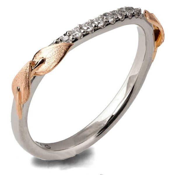 Leaves Ring Platinum and Rose Gold and Diamond