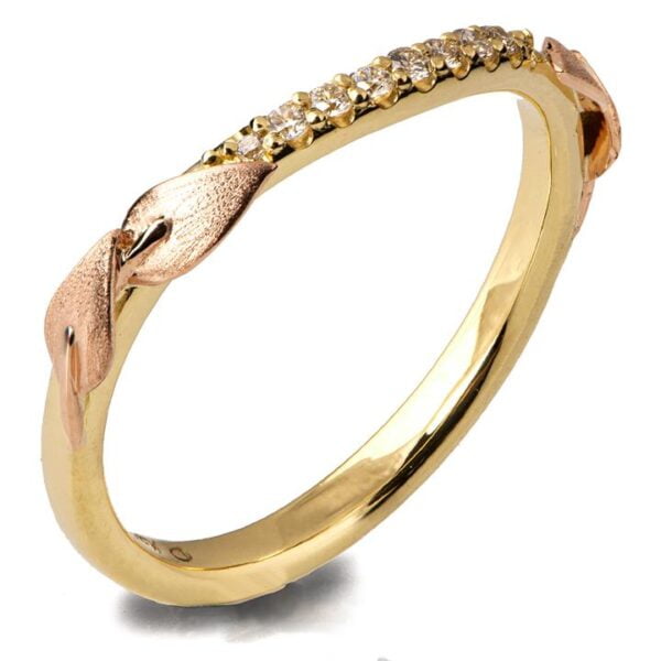Leaves Ring Yellow and Rose Gold and Diamond
