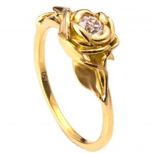 טבעת אירוסין פרחונית זהב צהוב משובצת מואסניט Rose #4 טבעות אירוסין