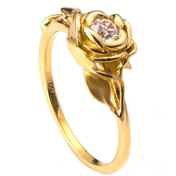 טבעת אירוסין בעיצוב ורד יפהפה משובצת יהלום עשויה זהב צהוב Rose #4 טבעות אירוסין
