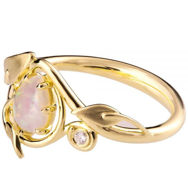 Yellow Gold Leaves Australian Opal Engagement Ring