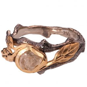 Unique Raw Diamond Twig Engagement Ring Rose Gold